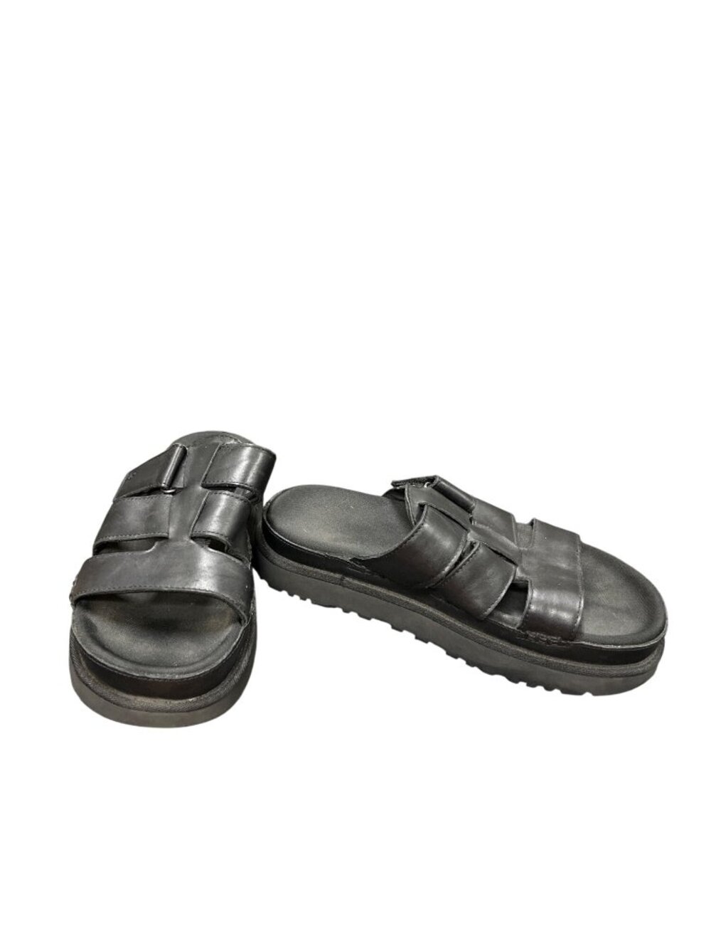 Ugg Golderstar 1154652 wms black leather platform slides sandals sz 9 SKU 10-710